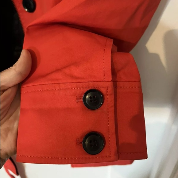 Banana Republic Orange Red Hip length trench belt Lined Coat Jacket Size L - Picture 8 of 13